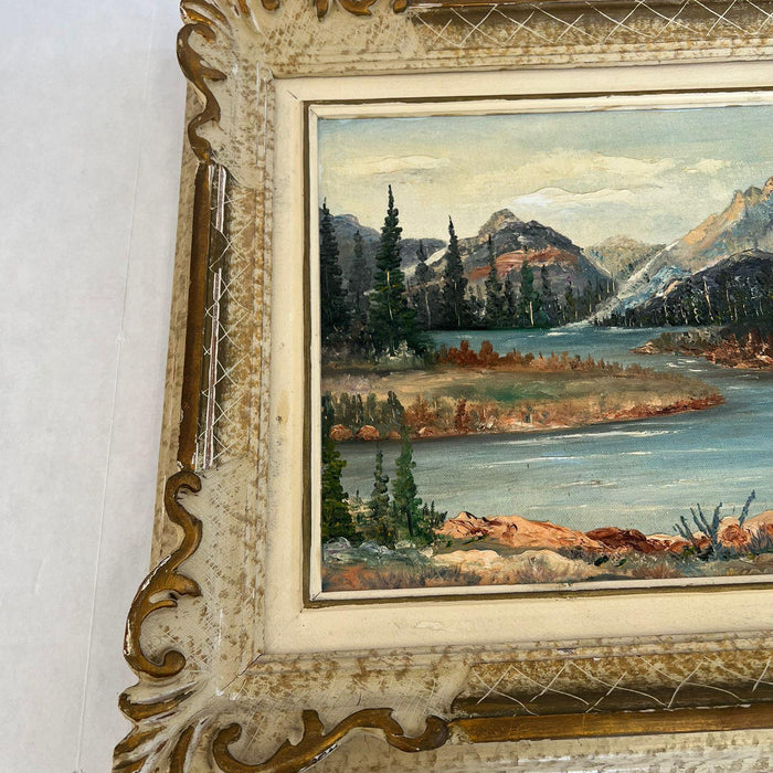 Vintage Teton Mountains Scenic Landscape Framed 1971 painting by F.D. Lessley.