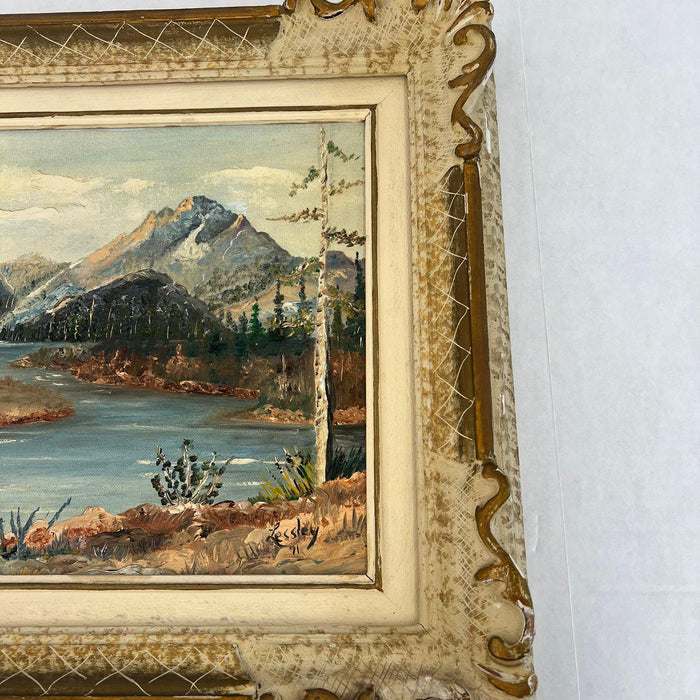 Vintage Teton Mountains Scenic Landscape Framed 1971 painting by F.D. Lessley.