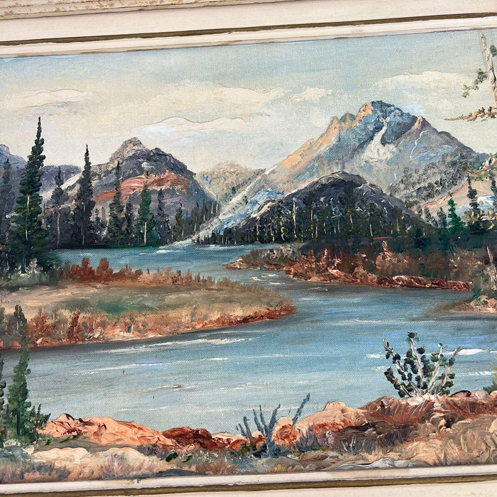 Vintage Teton Mountains Scenic Landscape Framed 1971 painting by F.D. Lessley.