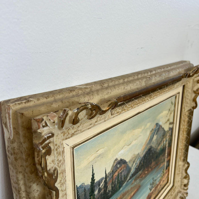 Vintage Teton Mountains Scenic Landscape Framed 1971 painting by F.D. Lessley.