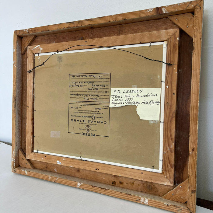 Vintage Teton Mountains Scenic Landscape Framed 1971 painting by F.D. Lessley.