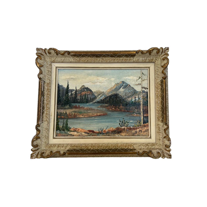 Vintage Teton Mountains Scenic Landscape Framed 1971 painting by F.D. Lessley.