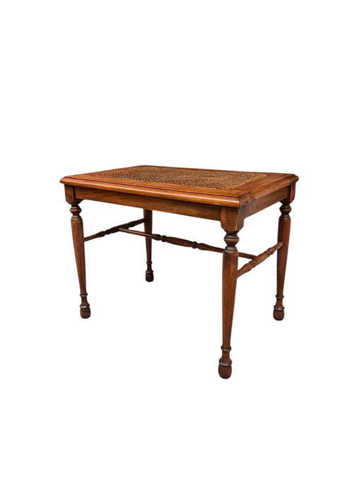 Vintage Traditional Wooden Accent Table or Decorative Bench with Turned Legs and Supports and Caned Top