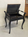 Vintage UK Imported Black Toned Wood Needlepoint Stool Upholstered Accent Bench with Storage on Cabriole Legs
