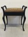 Vintage UK Imported Black Toned Wood Needlepoint Stool Upholstered Accent Bench with Storage on Cabriole Legs