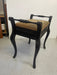 Vintage UK Imported Black Toned Wood Needlepoint Stool Upholstered Accent Bench with Storage on Cabriole Legs