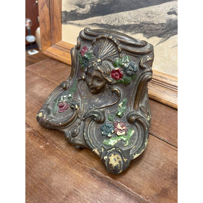 Vintage Weighted Bookend with Motif of Woman and Flowers