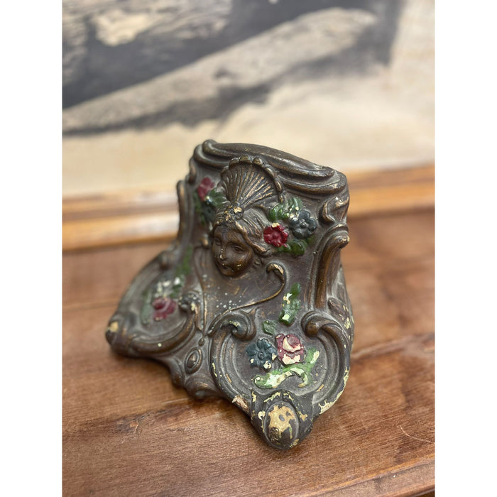 Vintage Weighted Bookend with Motif of Woman and Flowers