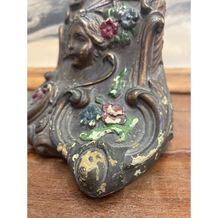 Vintage Weighted Bookend with Motif of Woman and Flowers