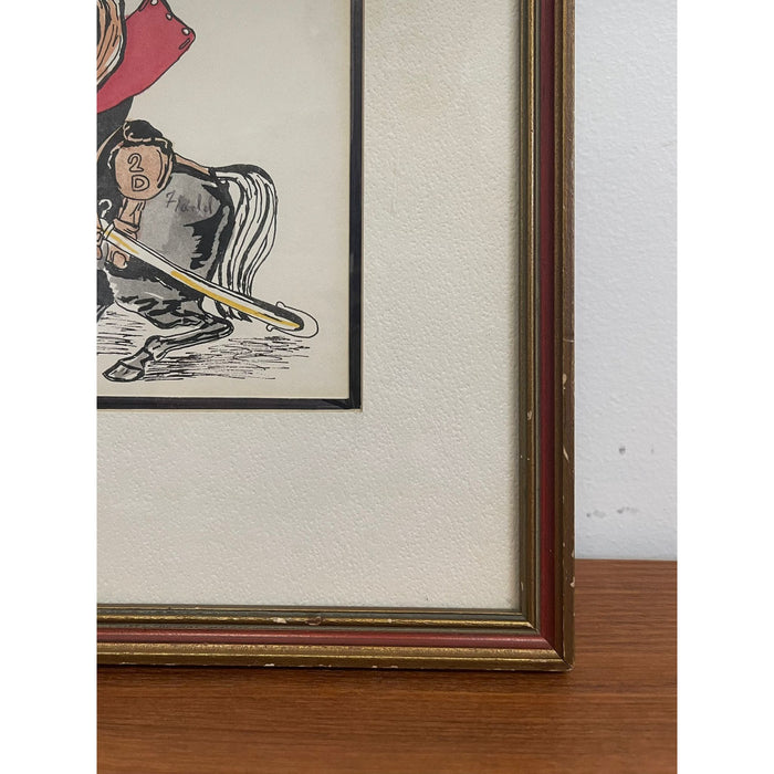 Vintage Whimsical Paint Illustration of British Soldier in Wood Frame