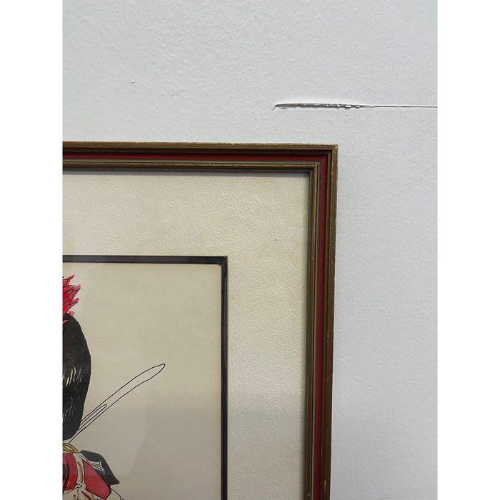 Vintage Whimsical Paint Illustration of British Soldier in Wood Frame