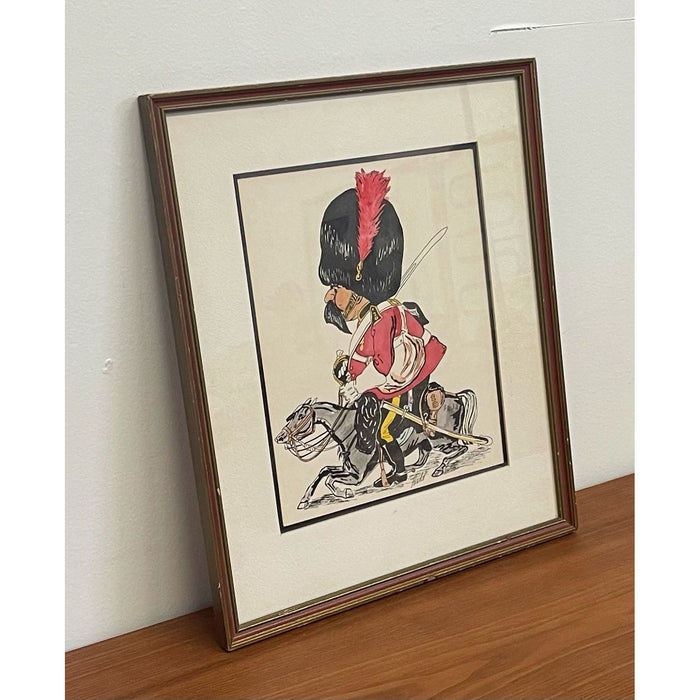 Vintage Whimsical Paint Illustration of British Soldier in Wood Frame