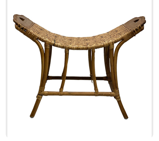 Vintage Wicker Bamboo Curved Bench Rustic Bench