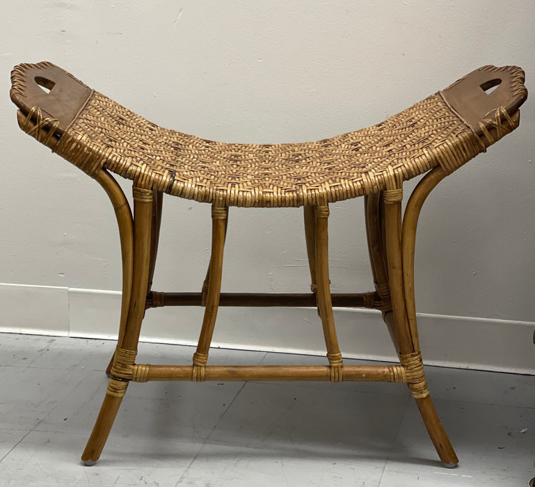 Vintage Wicker Bamboo Curved Bench Rustic Bench