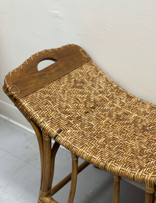 Vintage Wicker Bamboo Curved Bench Rustic Bench