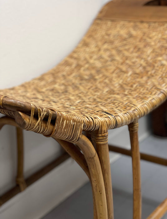 Vintage Wicker Bamboo Curved Bench Rustic Bench