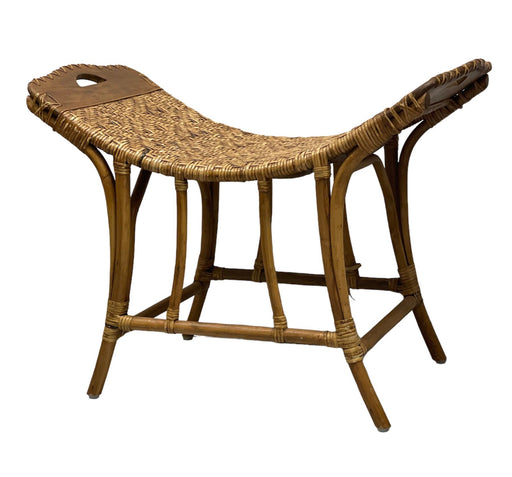 Vintage Wicker Bamboo Curved Bench Rustic Bench