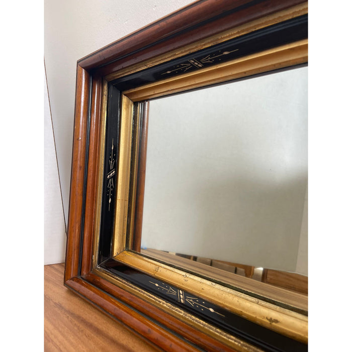 Vintage Wood Framed Mirror With Gilt Wood and Hand Painted Accents.