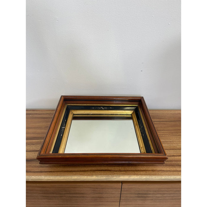 Vintage Wood Framed Mirror With Gilt Wood and Hand Painted Accents.