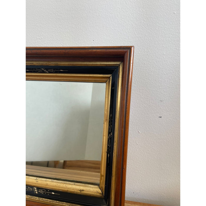 Vintage Wood Framed Mirror With Gilt Wood and Hand Painted Accents.