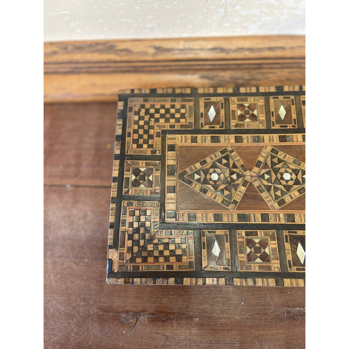 Vintage Wooden Box Inlayed Wooden Mosaic