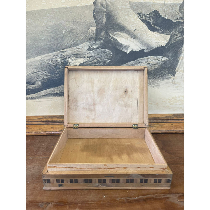 Vintage Wooden Box Inlayed Wooden Mosaic