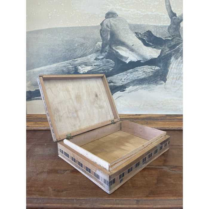 Vintage Wooden Box Inlayed Wooden Mosaic