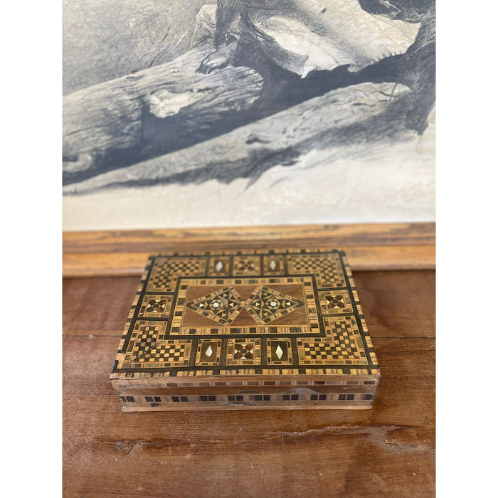 Vintage Wooden Box Inlayed Wooden Mosaic