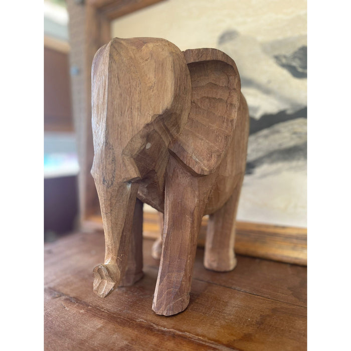 Vintage Wooden Carved Elephant Sculpture Stand