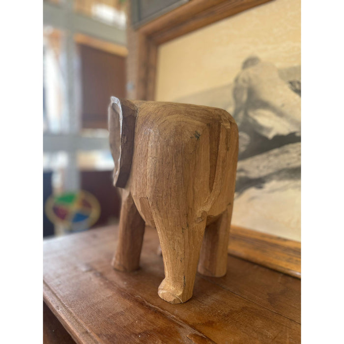 Vintage Wooden Carved Elephant Sculpture Stand