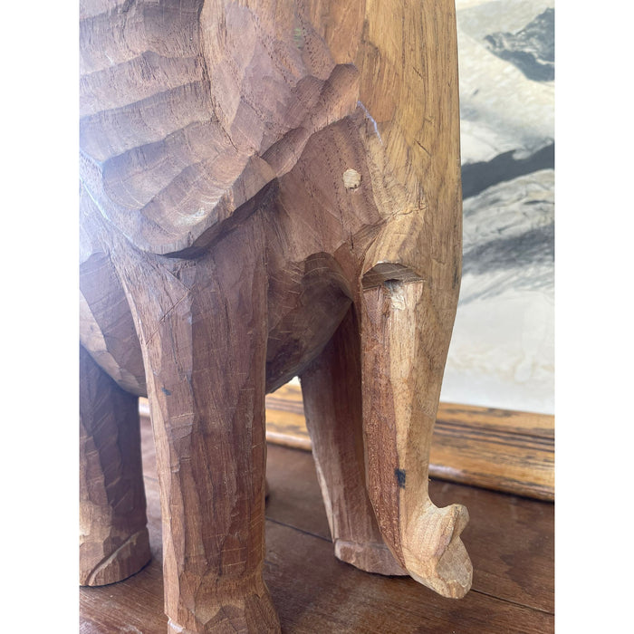 Vintage Wooden Carved Elephant Sculpture Stand