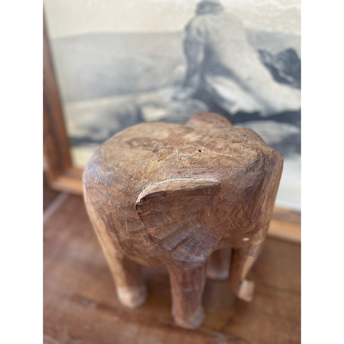 Vintage Wooden Carved Elephant Sculpture Stand