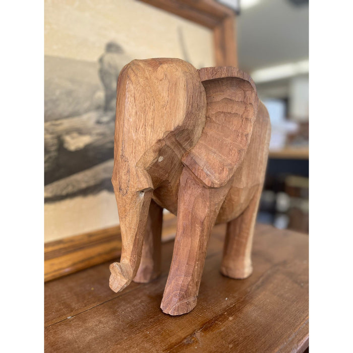 Vintage Wooden Carved Elephant Sculpture Stand