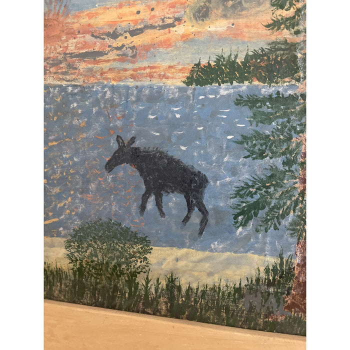 Vintage Wooden Frame Abstract Nature Drawing Possibly Pastel