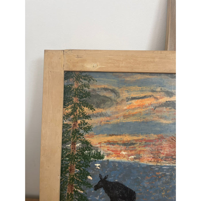 Vintage Wooden Frame Abstract Nature Drawing Possibly Pastel