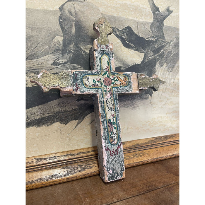 Vintage Wooden Hand Painted Cross.