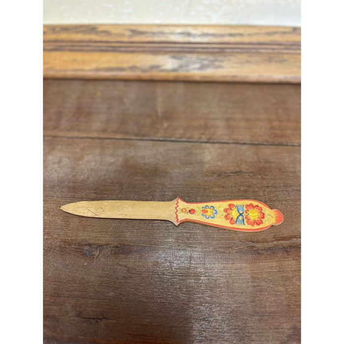 Vintage Wooden Letter Opener With Folk Style Art on Handles.