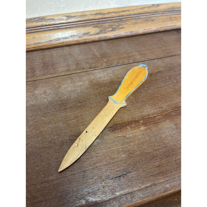 Vintage Wooden Letter Opener With Folk Style Art on Handles.