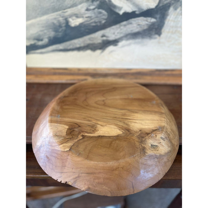 Vintage Wooden Platter Stripe Designed Edge Splits Consistant with Age