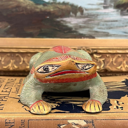 Vintage hand carved and hand painted wooden Frog Figurine