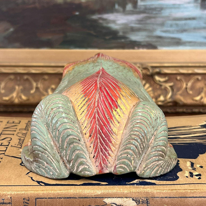 Vintage hand carved and hand painted wooden Frog Figurine