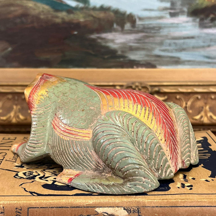 Vintage hand carved and hand painted wooden Frog Figurine