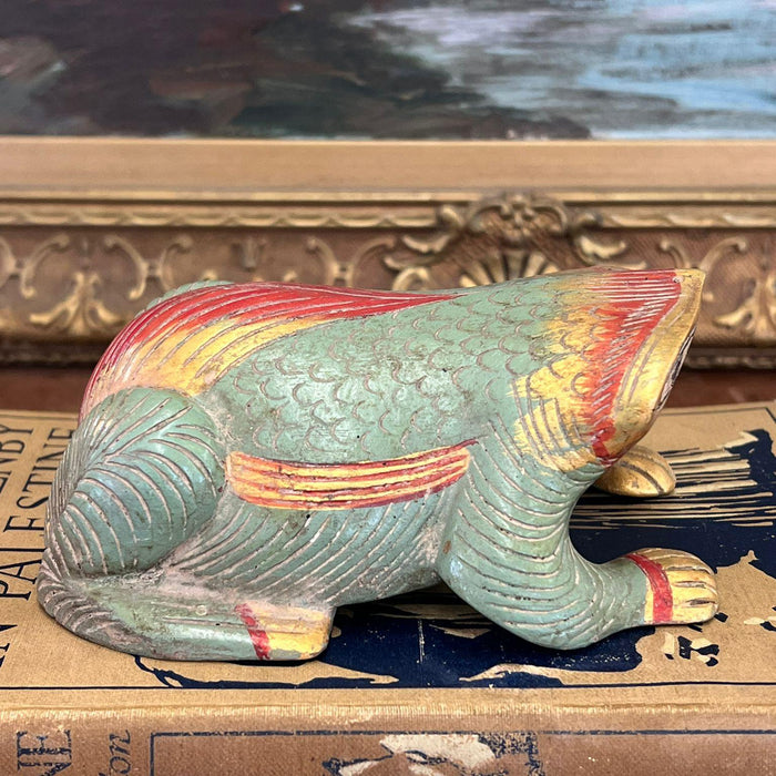 Vintage hand carved and hand painted wooden Frog Figurine