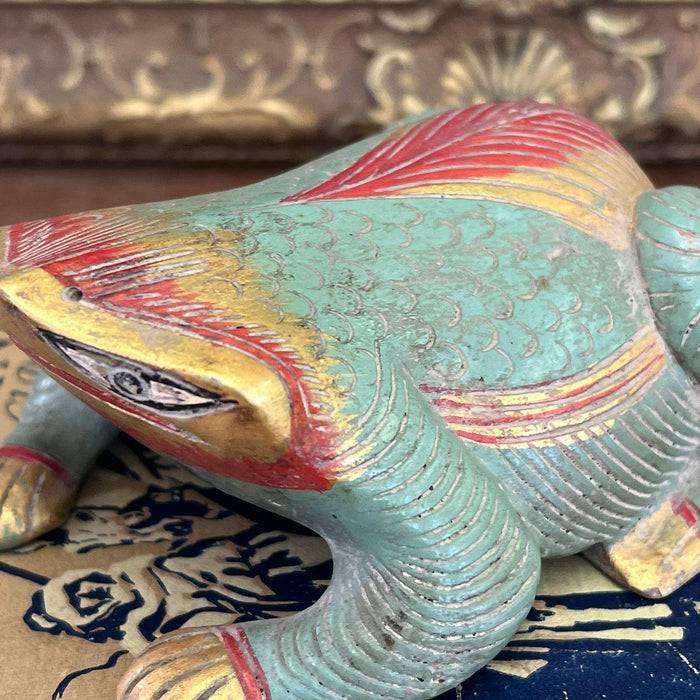 Vintage hand carved and hand painted wooden Frog Figurine