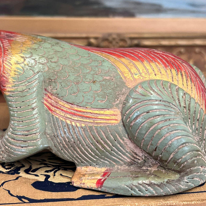 Vintage hand carved and hand painted wooden Frog Figurine