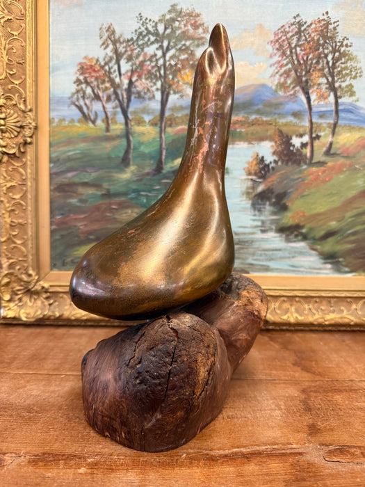 Vintage handmade Mid Century Modern Style Abstract Sculpture Possibly brass and wood