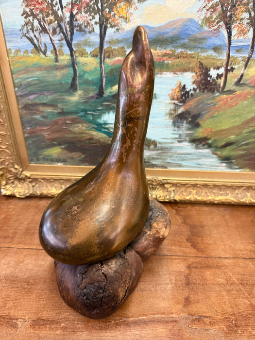 Vintage handmade Mid Century Modern Style Abstract Sculpture Possibly brass and wood