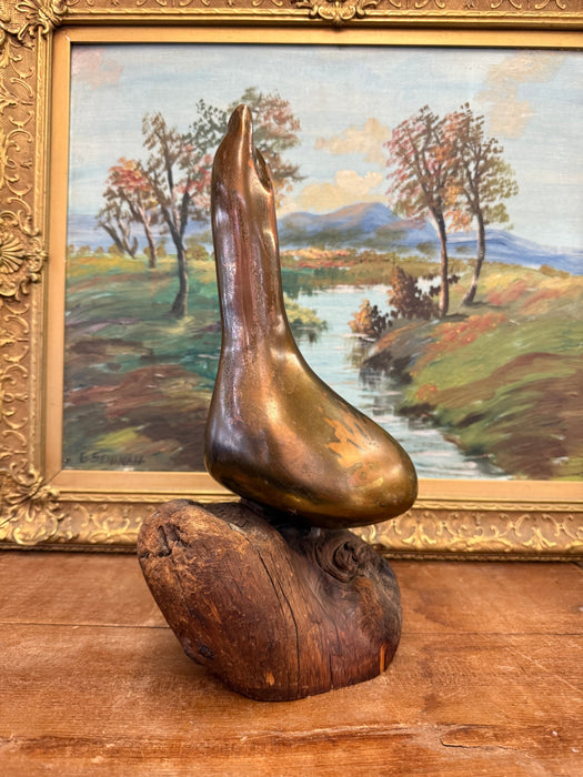 Vintage handmade Mid Century Modern Style Abstract Sculpture Possibly brass and wood