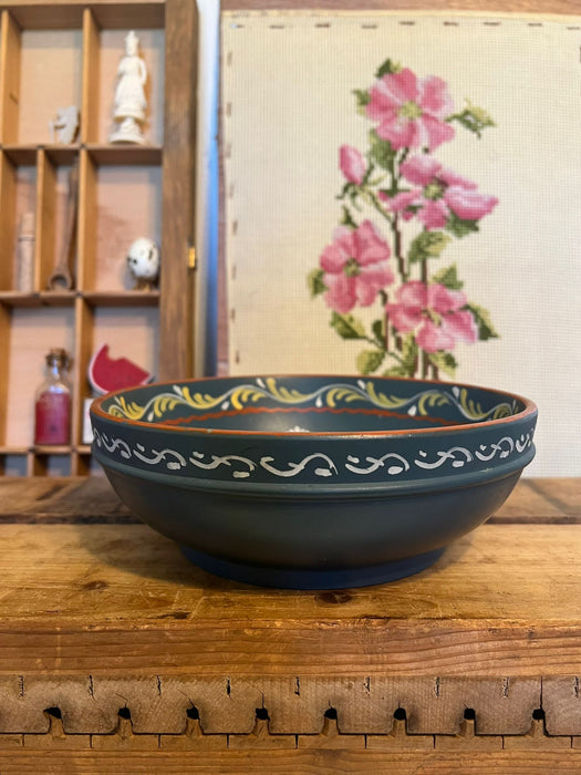 Vintage rosemaling Norwegian style handpainted wooden bowl