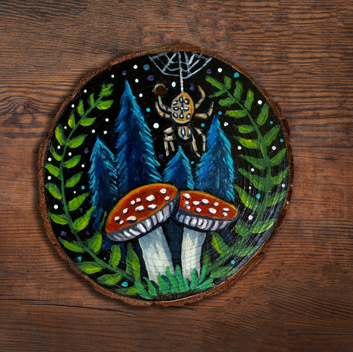 Woodland Spider Hand-Painted Wood Slice Ornament